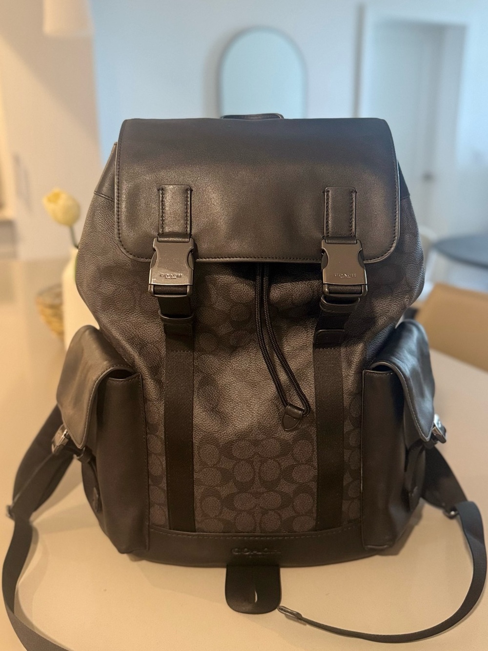 Coach Men's Black Signature Canvas & Leather Backpack